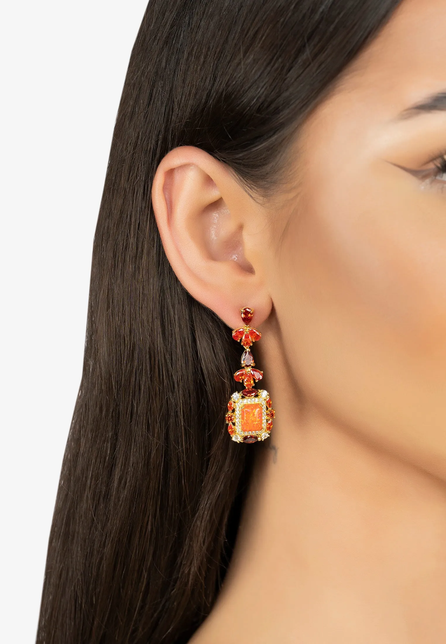 Selena Fire Opal Drop Earrings Gold