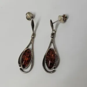 Silver Amber Drop Earrings