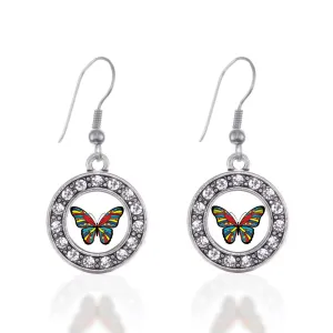 Silver Autism Awareness Butterfly Circle Charm Dangle Earrings