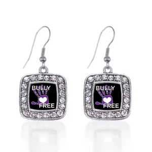 Silver Bullying Support and Awareness Square Charm Dangle Earrings