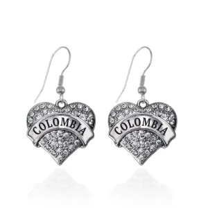 Silver Colombia Pave Heart Charm Dangle Earrings