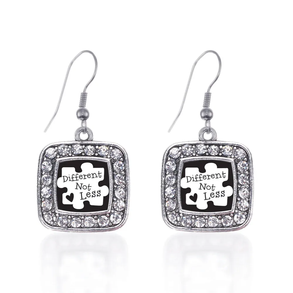 Silver Different Not Less Square Charm Dangle Earrings