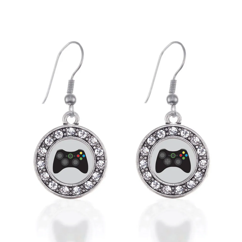 Silver Gamer Girl Circle Charm Dangle Earrings