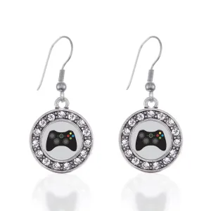 Silver Gamer Girl Circle Charm Dangle Earrings