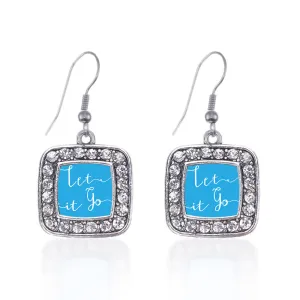 Silver Let It Go Square Charm Dangle Earrings