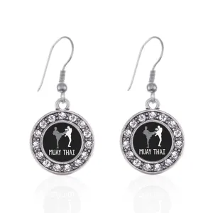 Silver Muay Thai Circle Charm Dangle Earrings