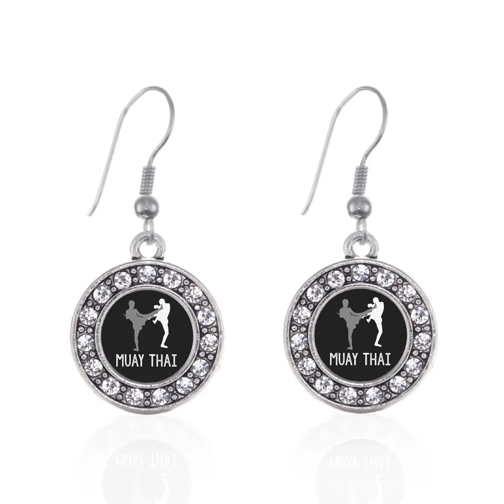 Silver Muay Thai Circle Charm Dangle Earrings