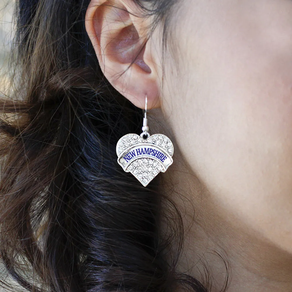 Silver New Hampshire Pave Heart Charm Dangle Earrings