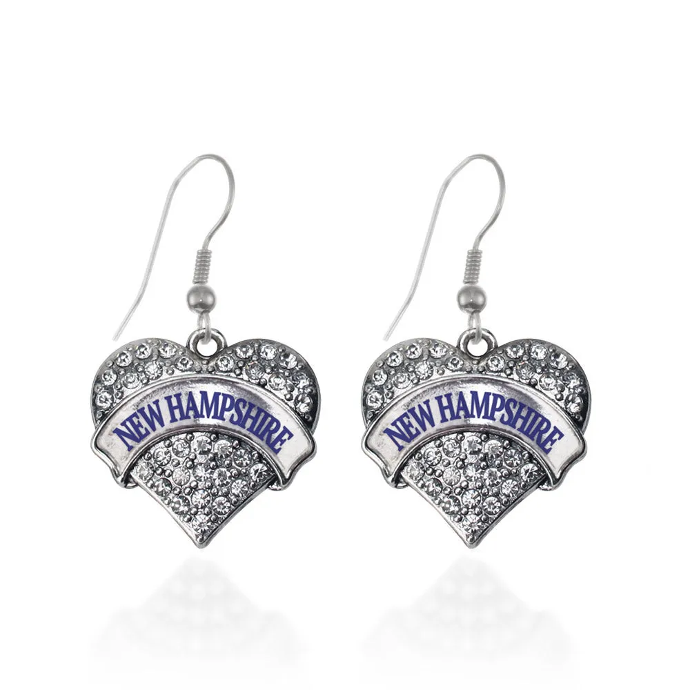 Silver New Hampshire Pave Heart Charm Dangle Earrings