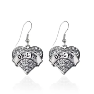 Silver Ob- Gyn Pave Heart Charm Dangle Earrings