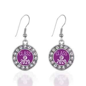 Silver Purple Class of 2020 Circle Charm Dangle Earrings