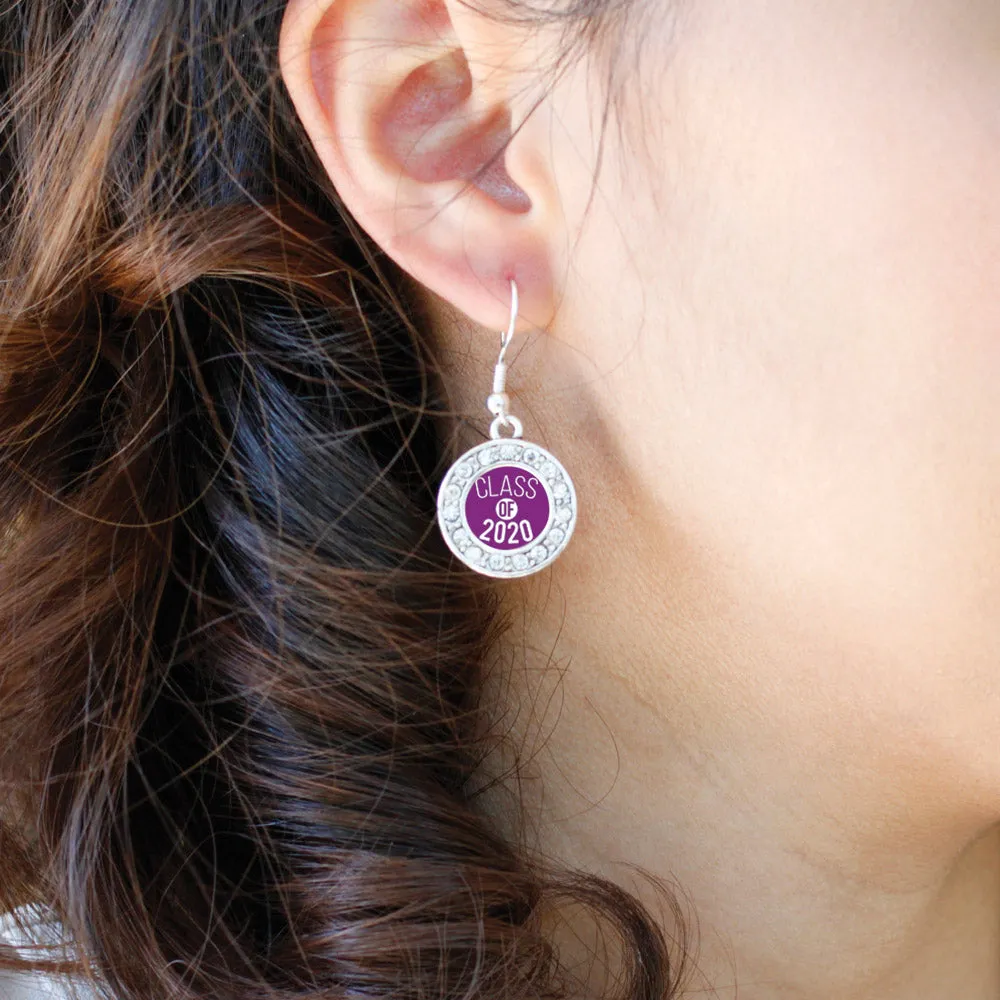 Silver Purple Class of 2020 Circle Charm Dangle Earrings