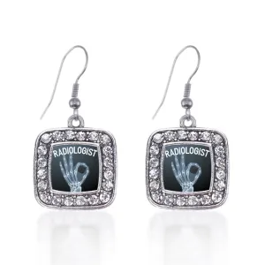 Silver Radiologist Square Charm Dangle Earrings