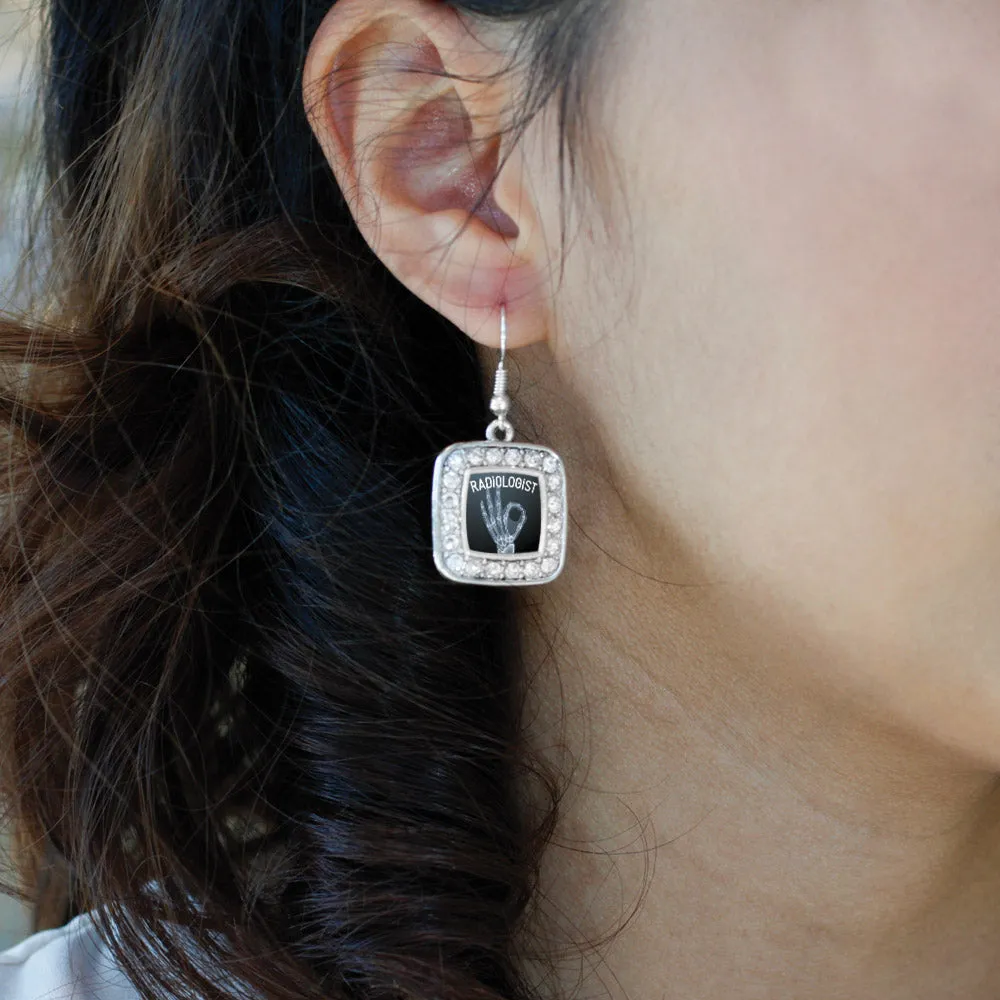 Silver Radiologist Square Charm Dangle Earrings