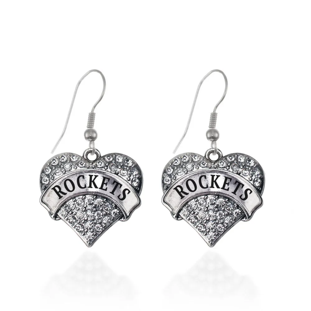 Silver Rockets Pave Heart Charm Dangle Earrings