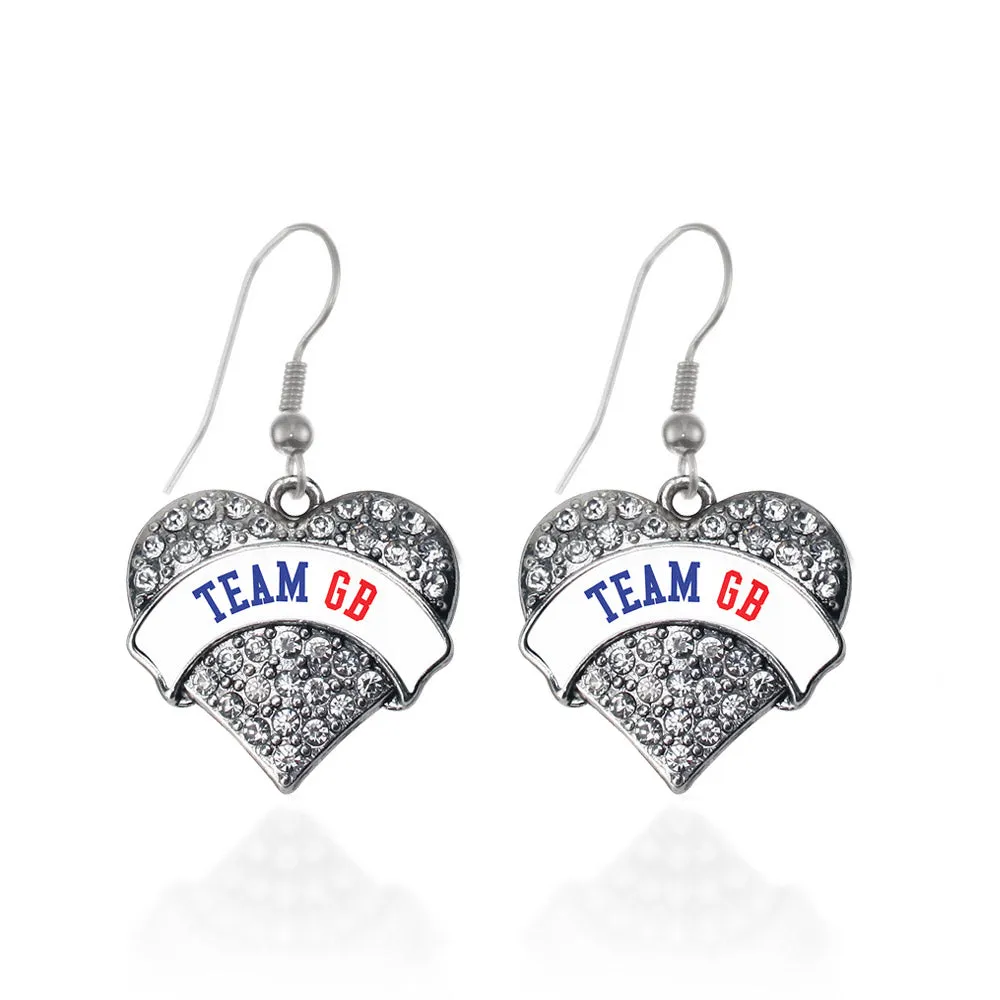 Silver Team Great Britain Pave Heart Charm Dangle Earrings