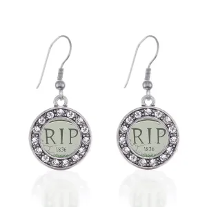 Silver Tomb Stone Circle Charm Dangle Earrings