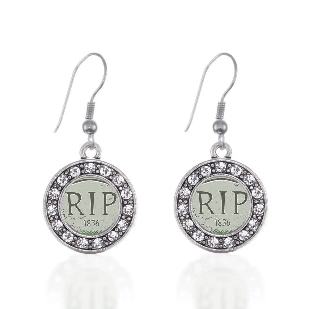 Silver Tomb Stone Circle Charm Dangle Earrings