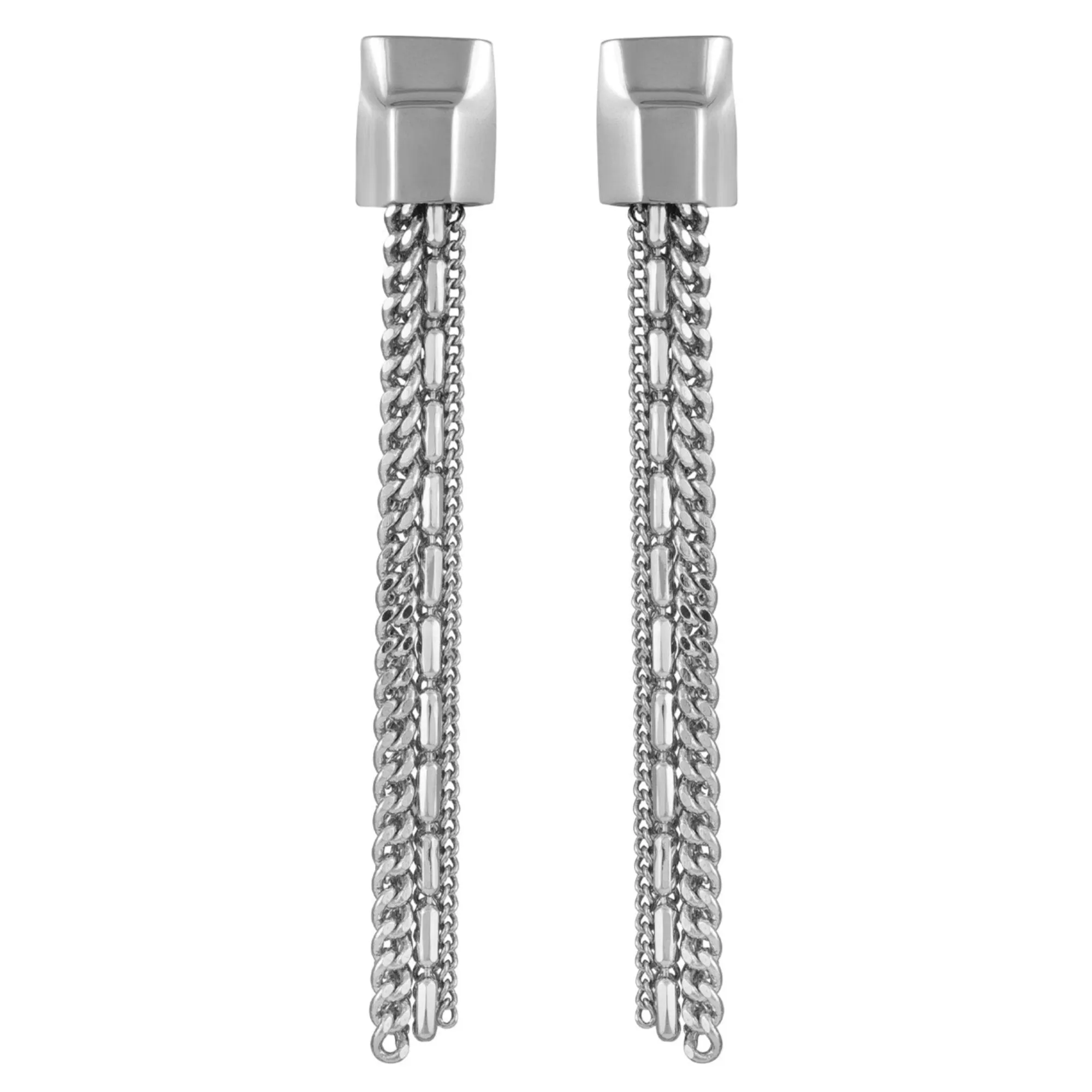 Silvertone Mixed Chain Linear Tassel Dangle Drop Earrings