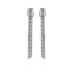 Silvertone Mixed Chain Linear Tassel Dangle Drop Earrings