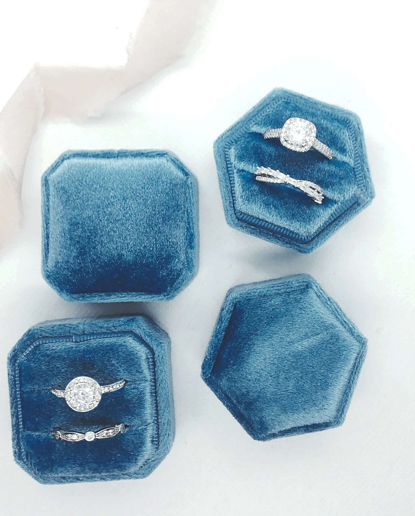 Sky Blue Velvet Square Octagon Ring Box - Clearance