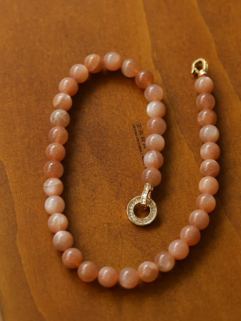 Smooth Round Sunstone Beaded  Choker Necklace