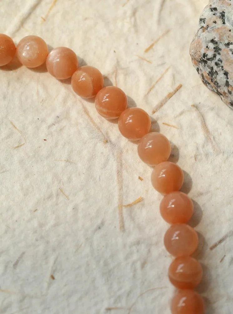 Smooth Round Sunstone Beaded  Choker Necklace