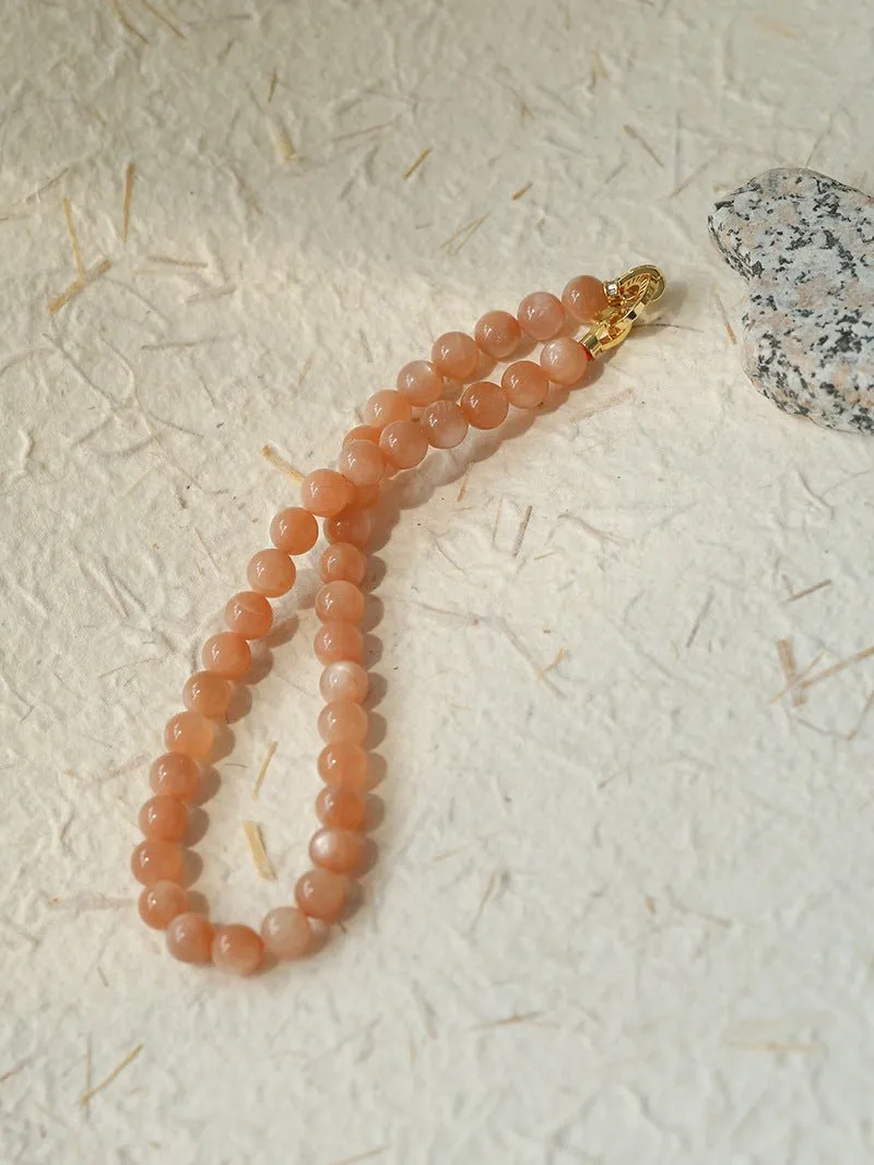 Smooth Round Sunstone Beaded  Choker Necklace