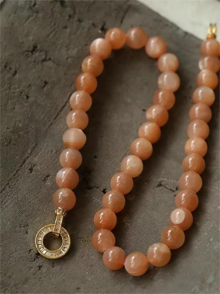 Smooth Round Sunstone Beaded  Choker Necklace