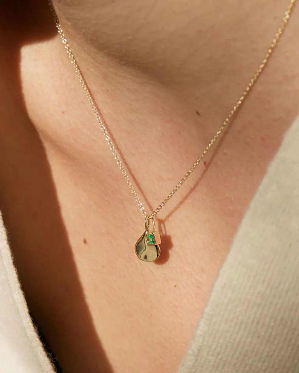 Solid Gold Emerald May Birthstone Necklace