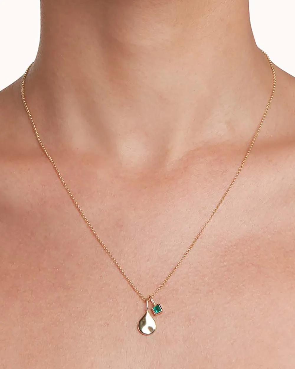 Solid Gold Emerald May Birthstone Necklace