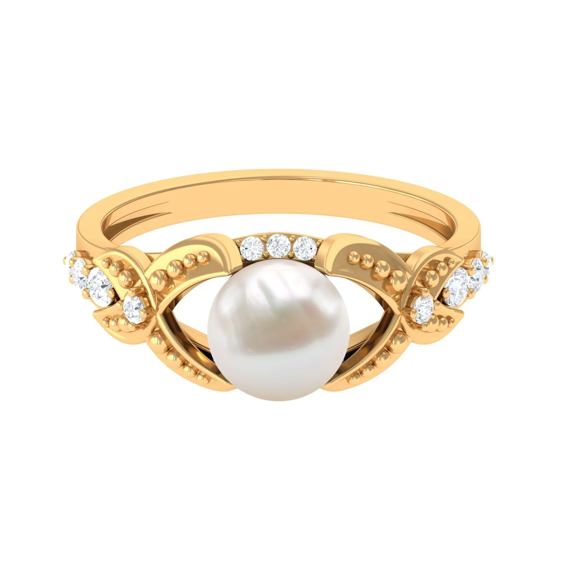 Split Shank Freshwater Pearl Solitaire Engagement Ring with Diamond