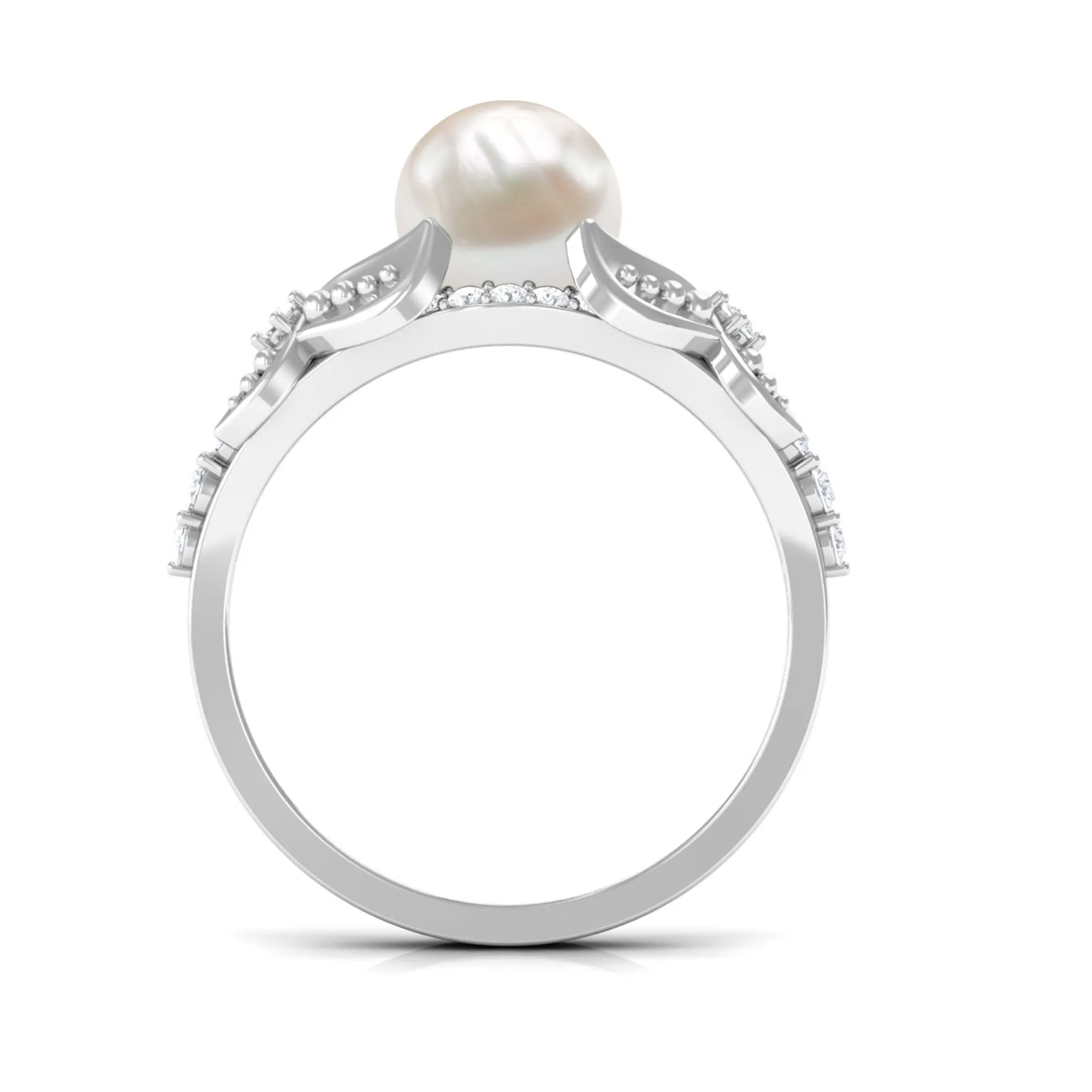 Split Shank Freshwater Pearl Solitaire Engagement Ring with Diamond