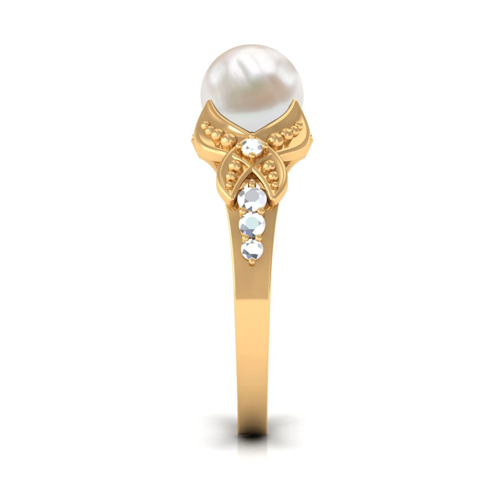 Split Shank Freshwater Pearl Solitaire Engagement Ring with Diamond