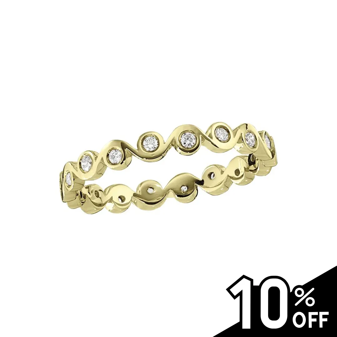 Stackable Modern Bezel Set Zigzag Diamond Yellow Gold Band