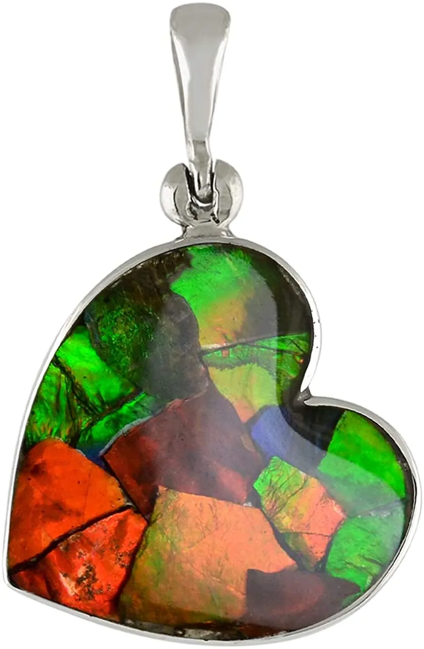 Starborn Ammolite Heart Pendant Sterling Silver - Large