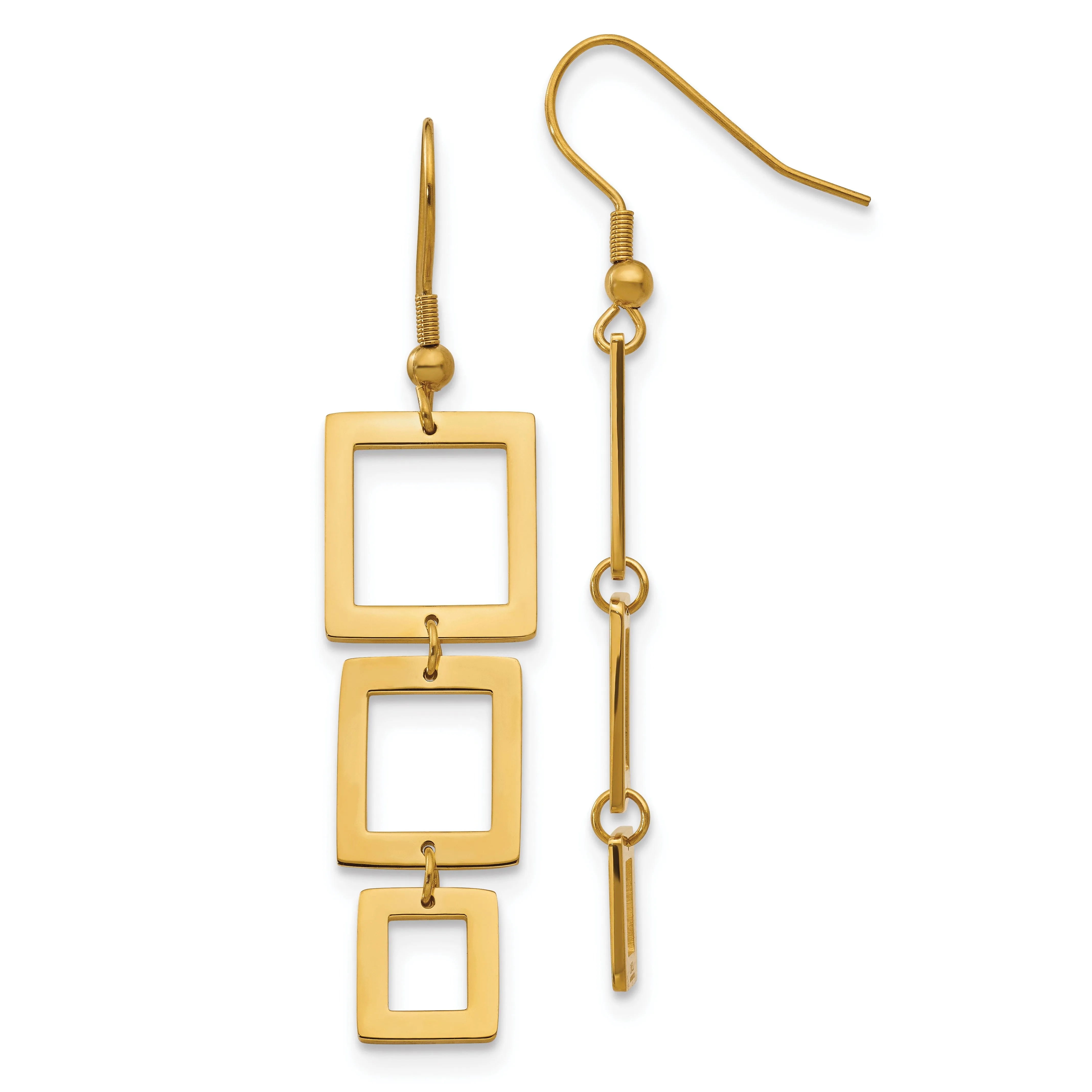 Steel Gold Plated Rectangle Dangle Earrings