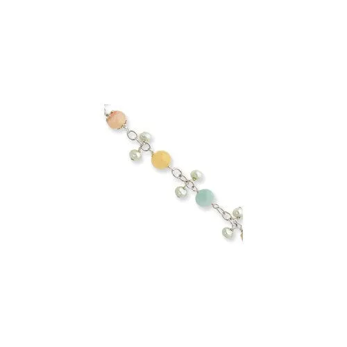 Sterling Silver Chalcedony Cultured Pearl Bracelet