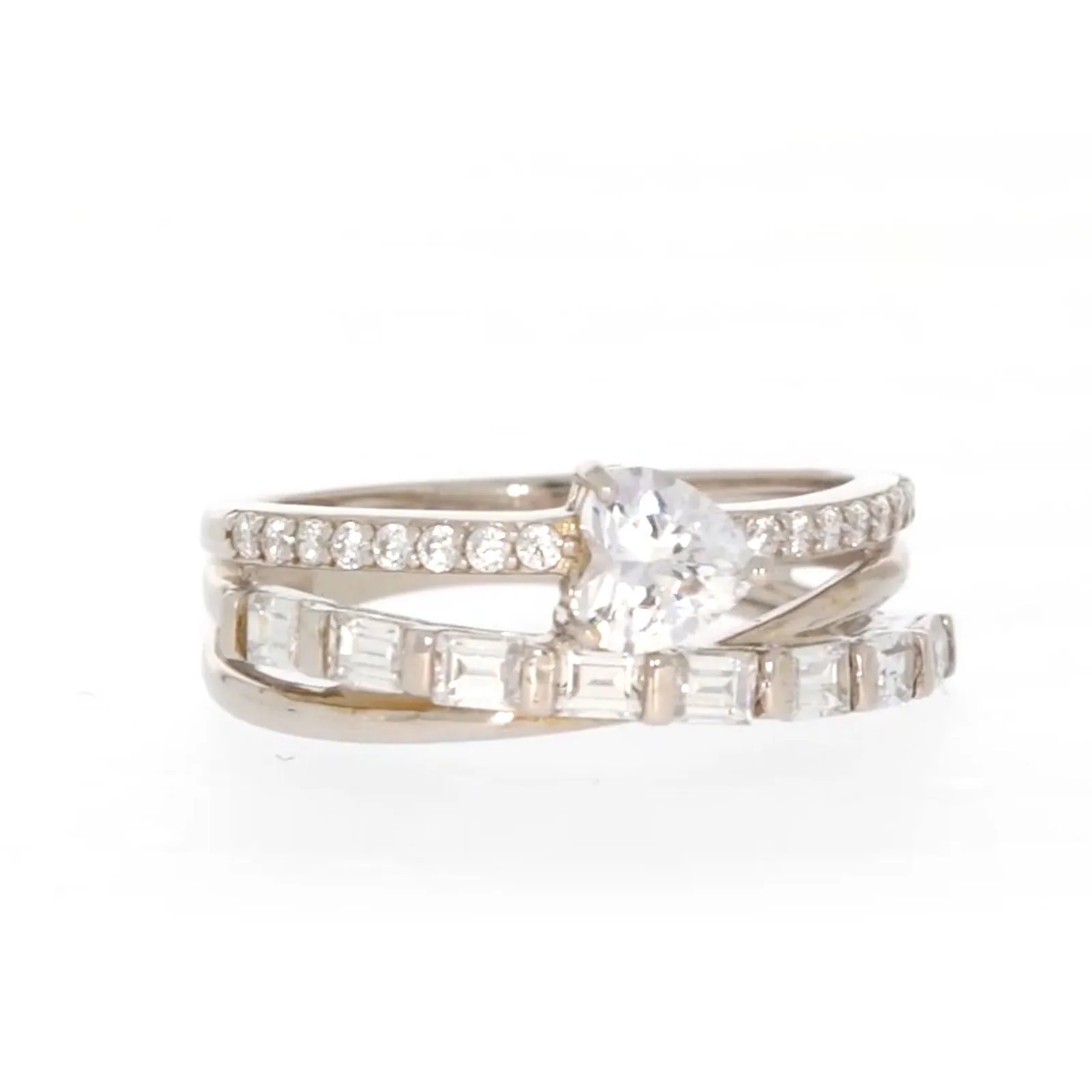 Sterling Silver Cubic Zirconia Multi-Row Ring