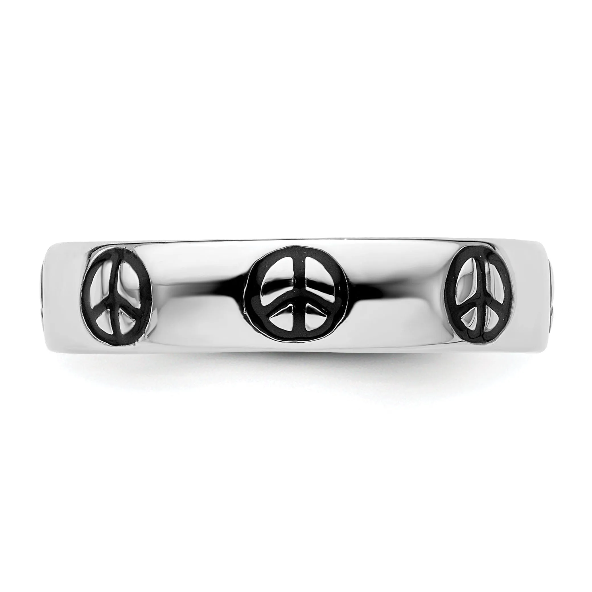 Sterling Silver Polished Enameled Peace Sign Ring