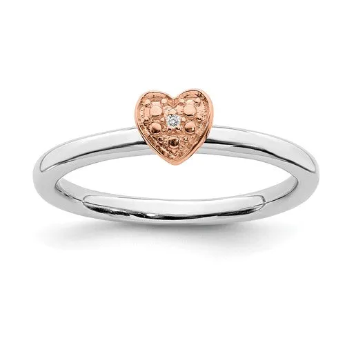 Sterling Silver Rose Gold-Plated Stackable Expressions Diamond Heart Ring