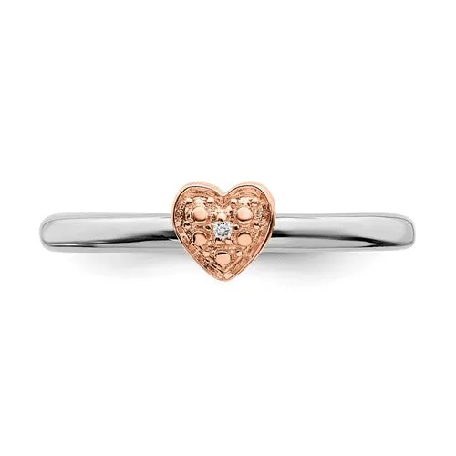 Sterling Silver Rose Gold-Plated Stackable Expressions Diamond Heart Ring