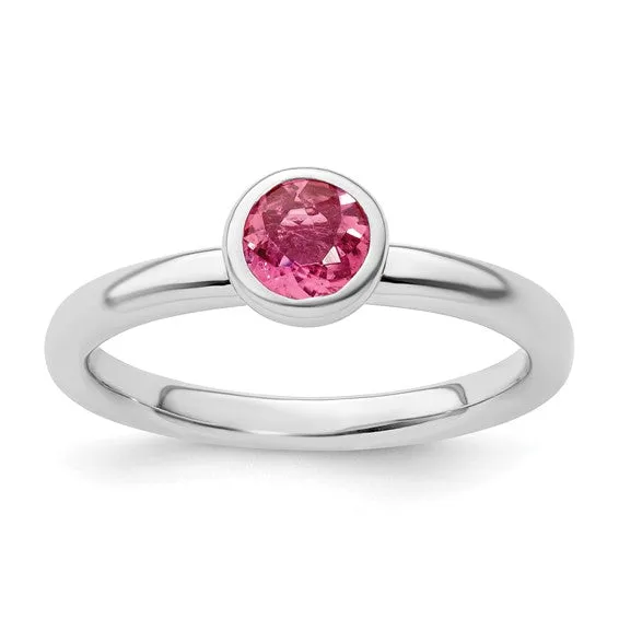 Sterling Silver Stackable Expressions 5mm Round Low Set Pink Tourmaline Ring