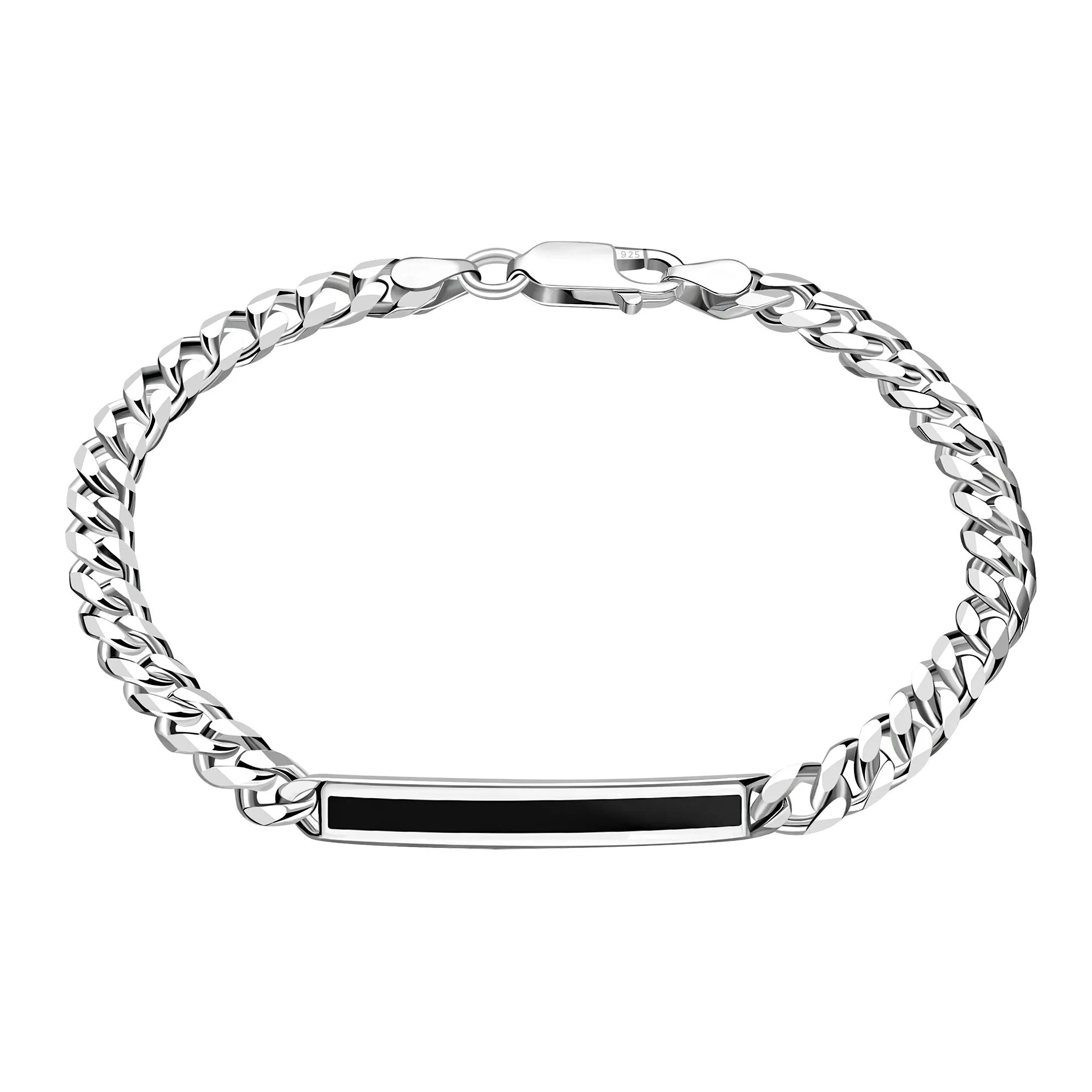 Sterling Silver Whitby Jet Mens Curb Bracelet