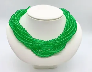 Stunning 1930s Green Glass Bead 7 Strand Necklace