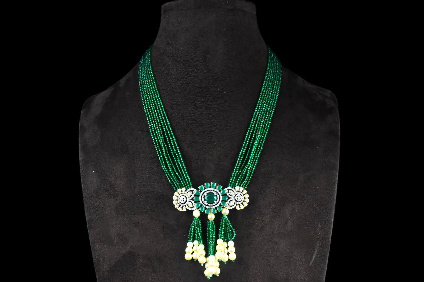 Stylish American Diamond Pendant Set With Emralds Beads Necklace By Asp Fashion Jewellery