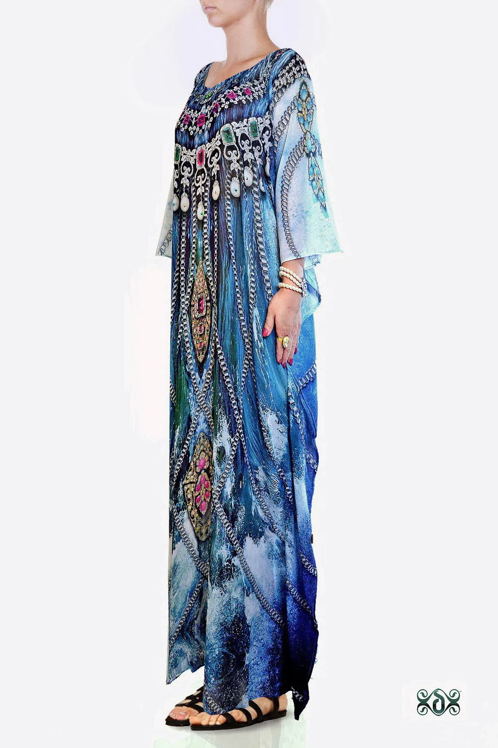 SUB- AQUALOGY Blue Ornate Chains Devarshy Long Embellished Kaftan - 1060A