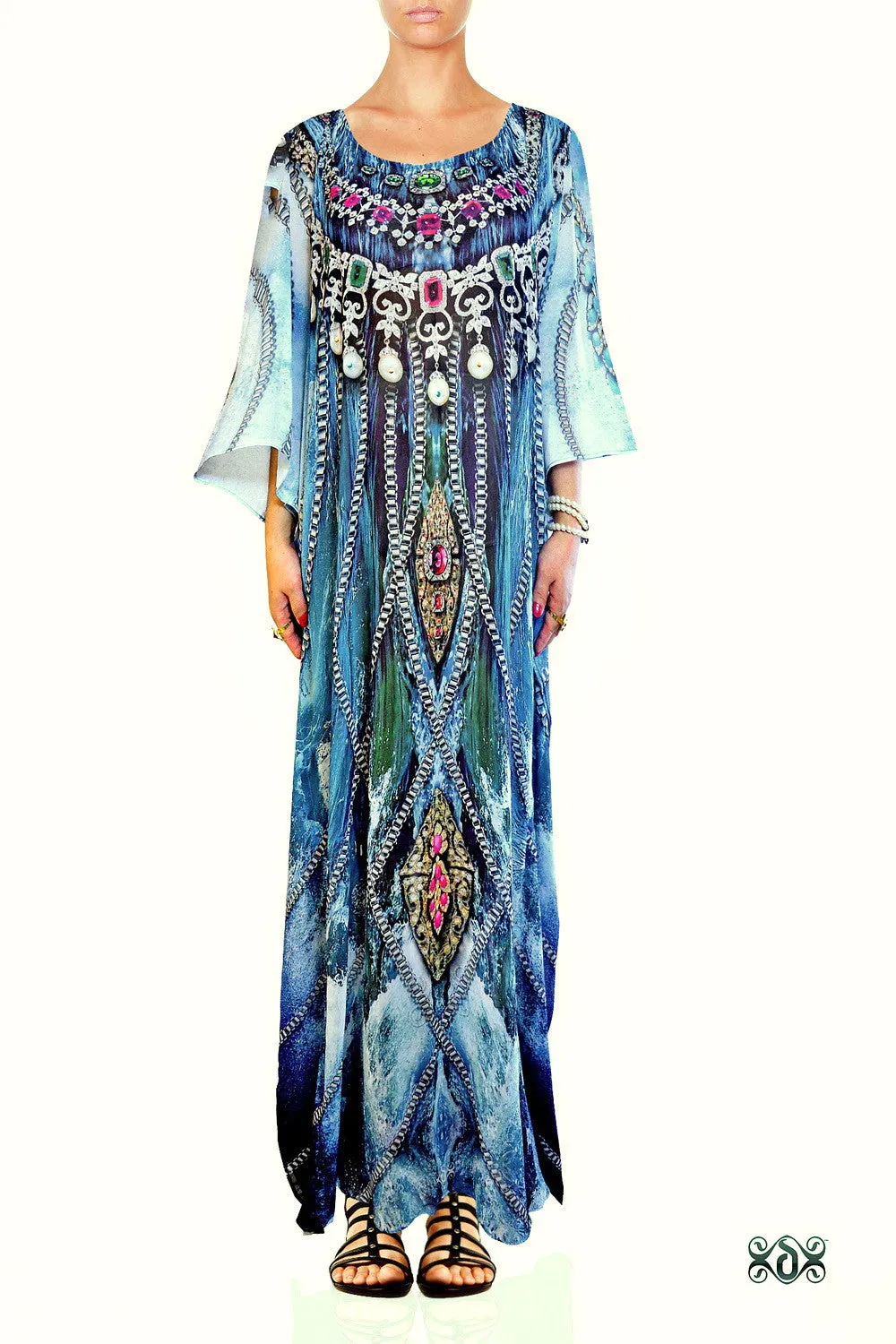 SUB- AQUALOGY Blue Ornate Chains Devarshy Long Embellished Kaftan - 1060A