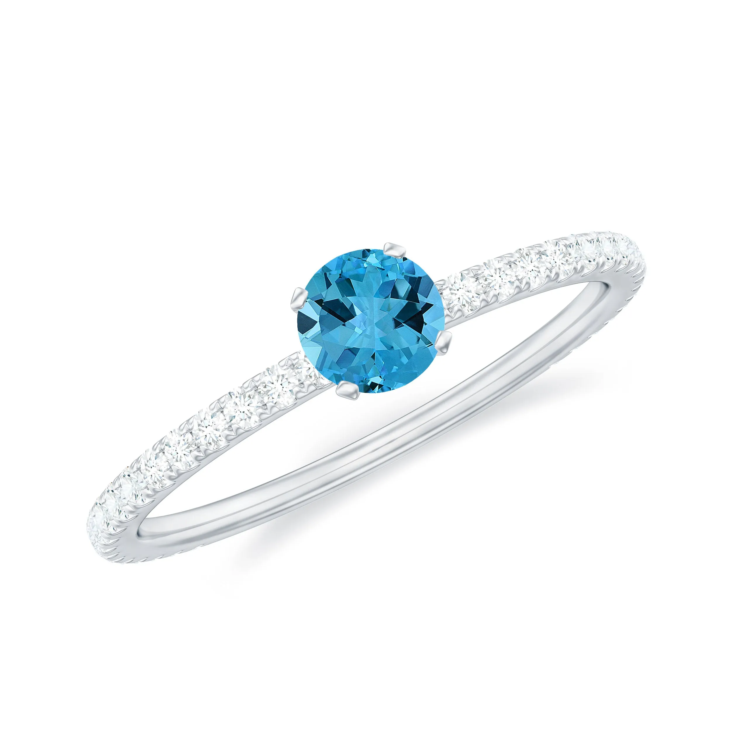 Swiss Blue Topaz Solitaire and Diamond Side Stone Ring