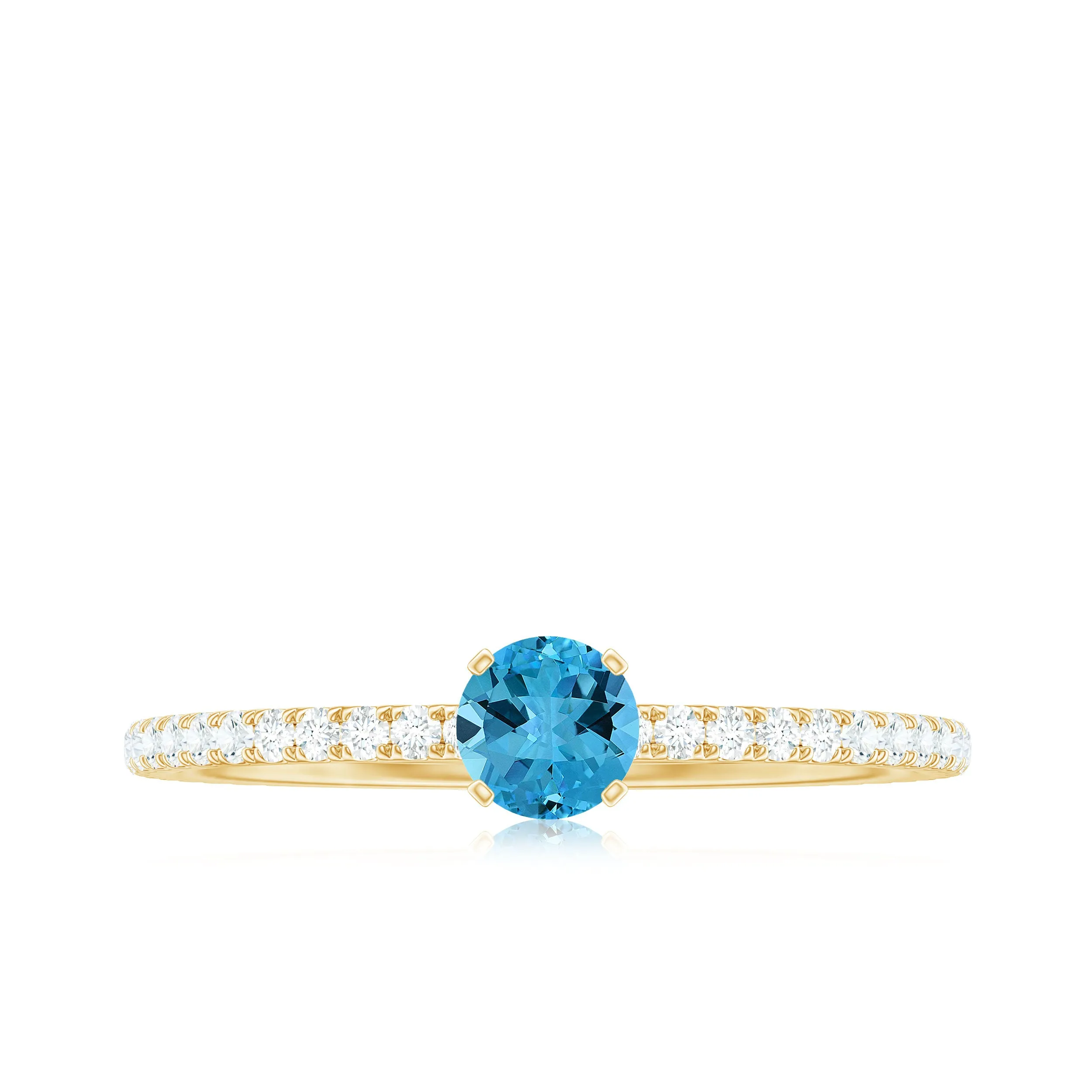 Swiss Blue Topaz Solitaire and Diamond Side Stone Ring